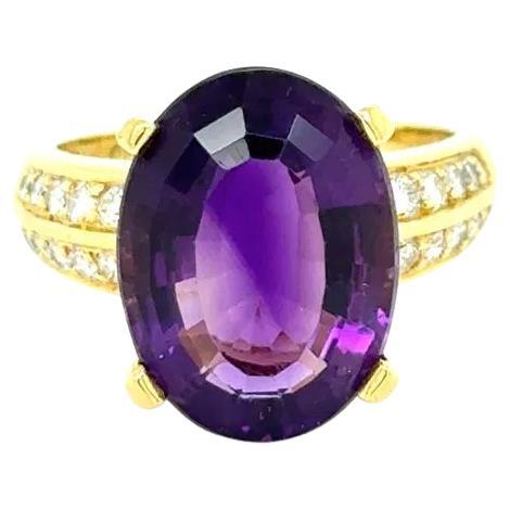 10 Carat Amethyst and Diamond Gold Vintage Cocktail Ring