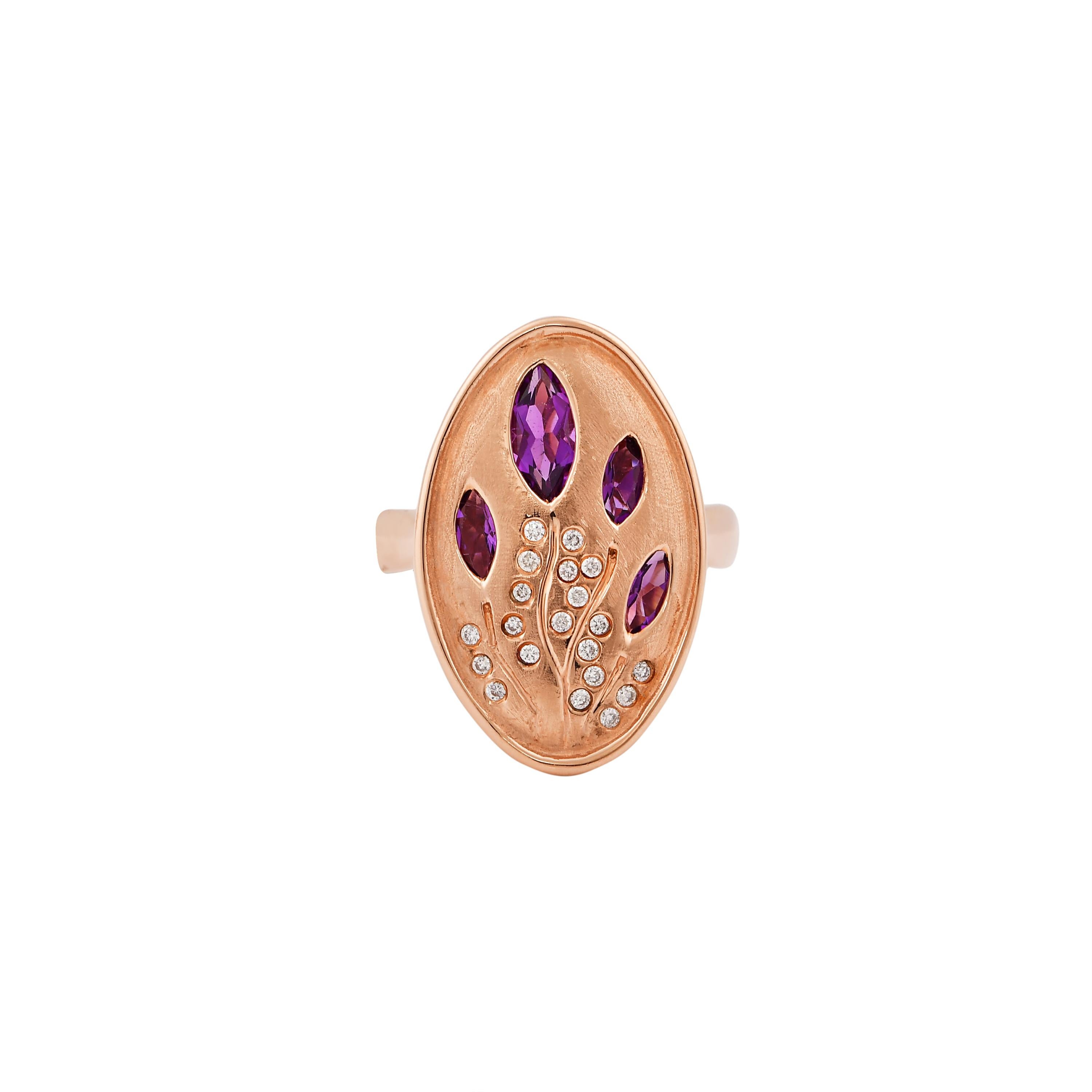 Contemporary 1.0 Carat Amethyst and Diamond Ring in 14 Karat Rose Gold For Sale