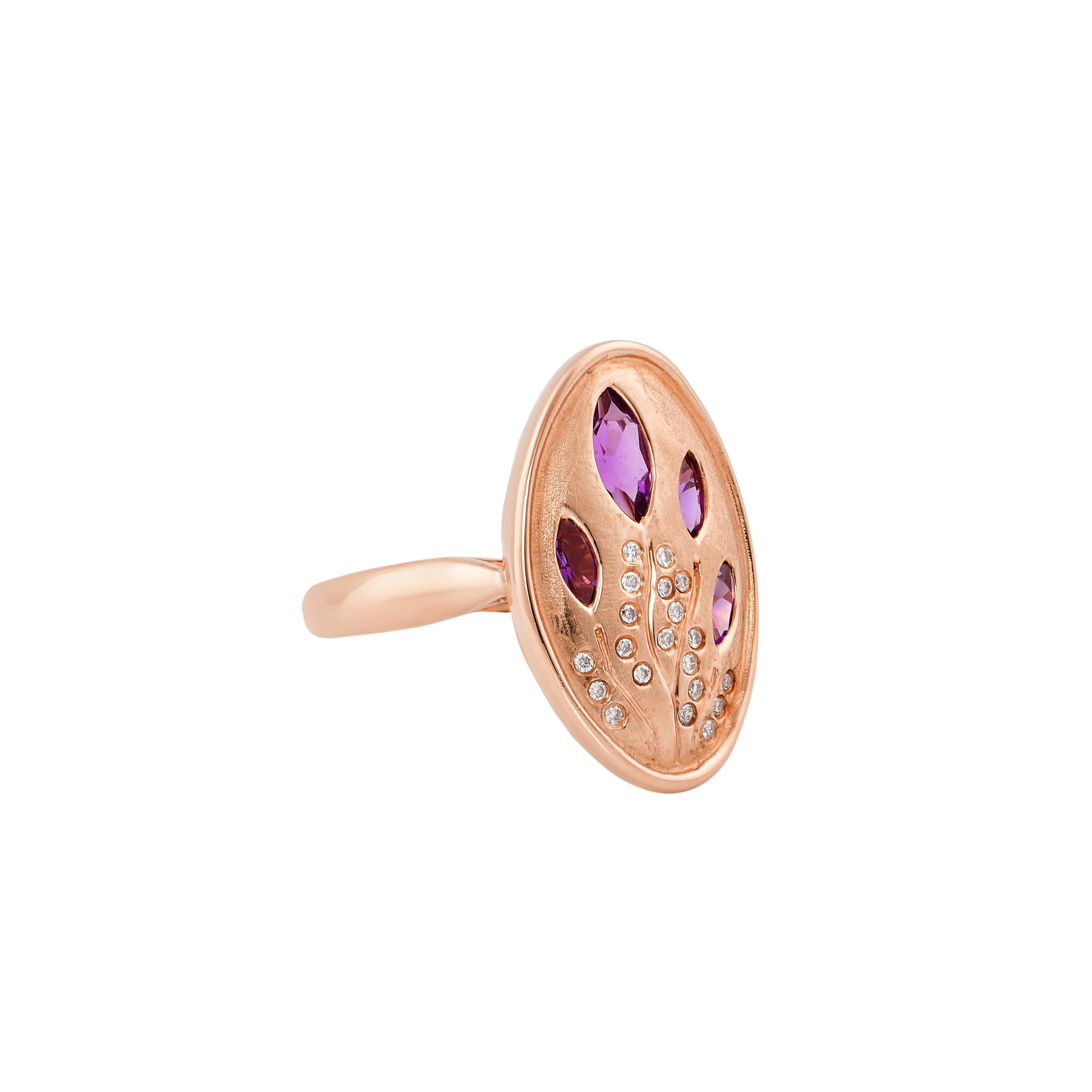 Marquise Cut 1.0 Carat Amethyst and Diamond Ring in 14 Karat Rose Gold For Sale