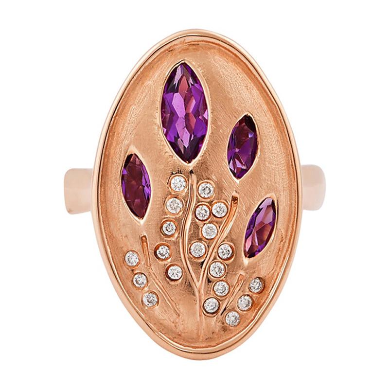 Sunita Nahata Ametista 1.00ct. Anello fantasia in oro rosa 14K con diamante.