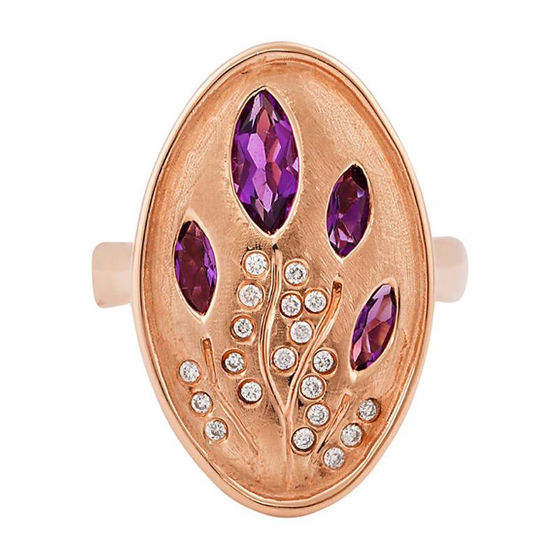 1.0 Carat Amethyst and Diamond Ring in 14 Karat Rose Gold