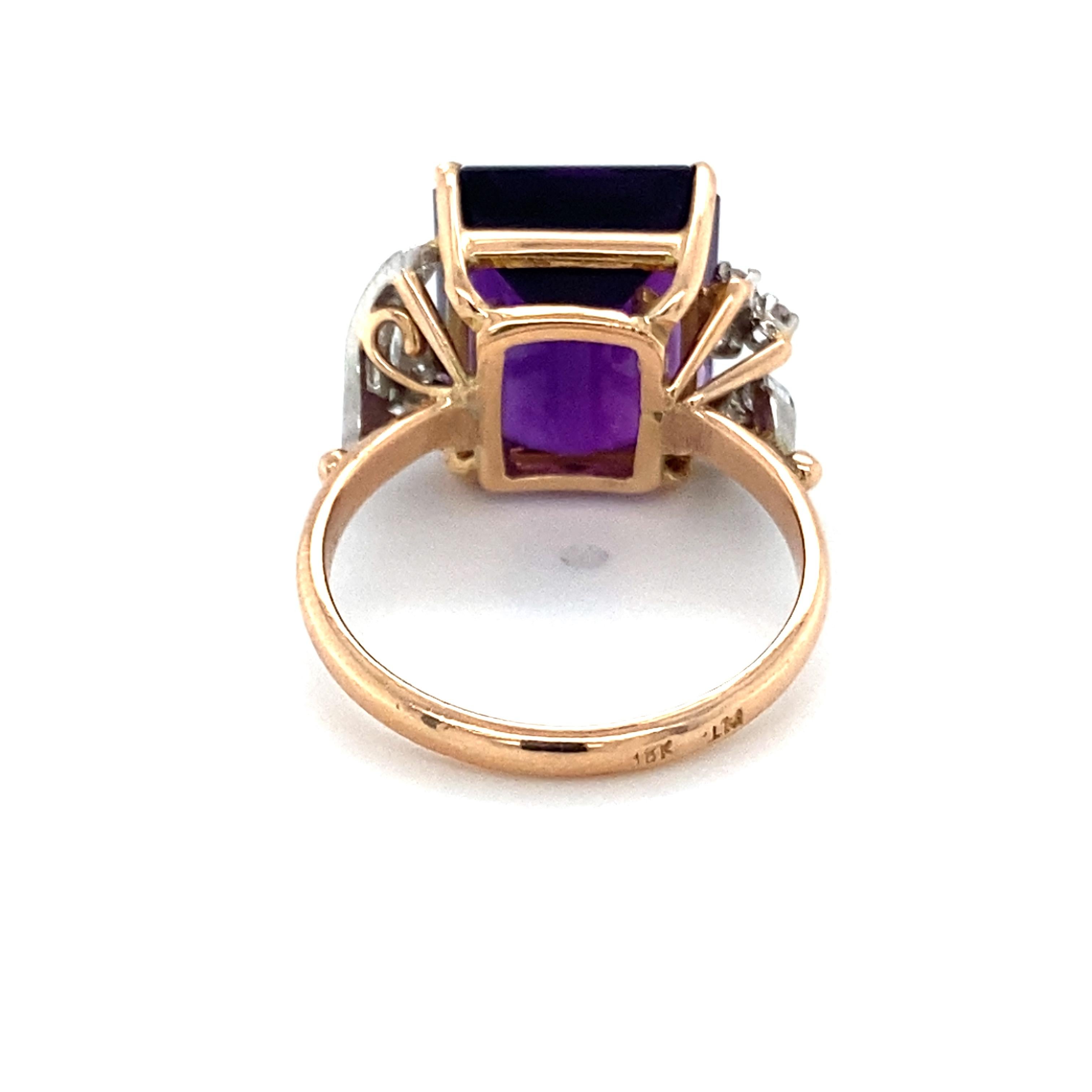 Retro 10 Carat Amethyst and Diamond Ring, Platinum & 18 Karat Rose Gold