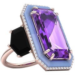 10 Carat Amethyst Onyx Diamond and Enamel Rose Gold Cocktail Ring