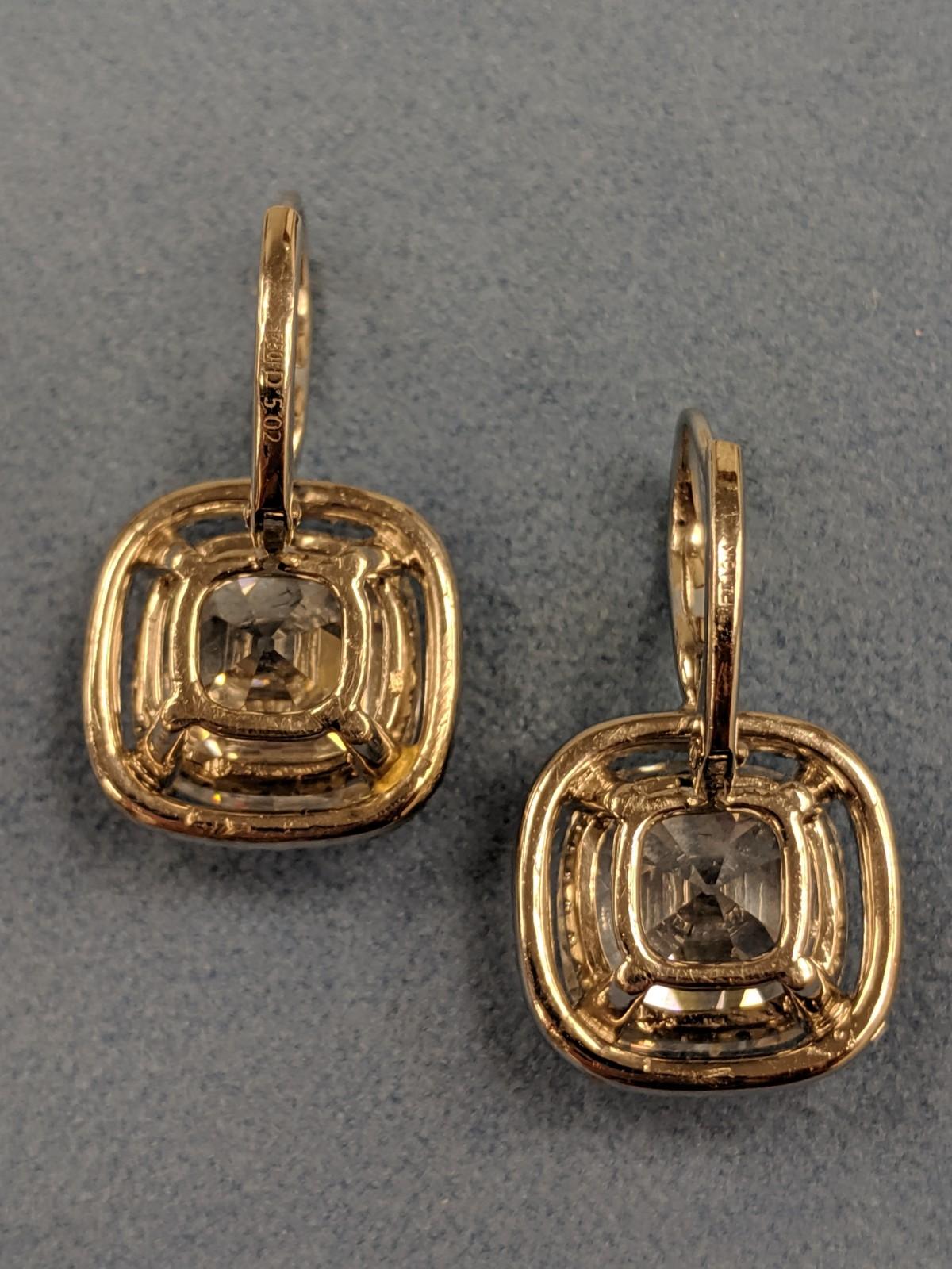 Contemporary 10 Carat Antique Cut Cushion Diamond Earrings in Platinum, GIA