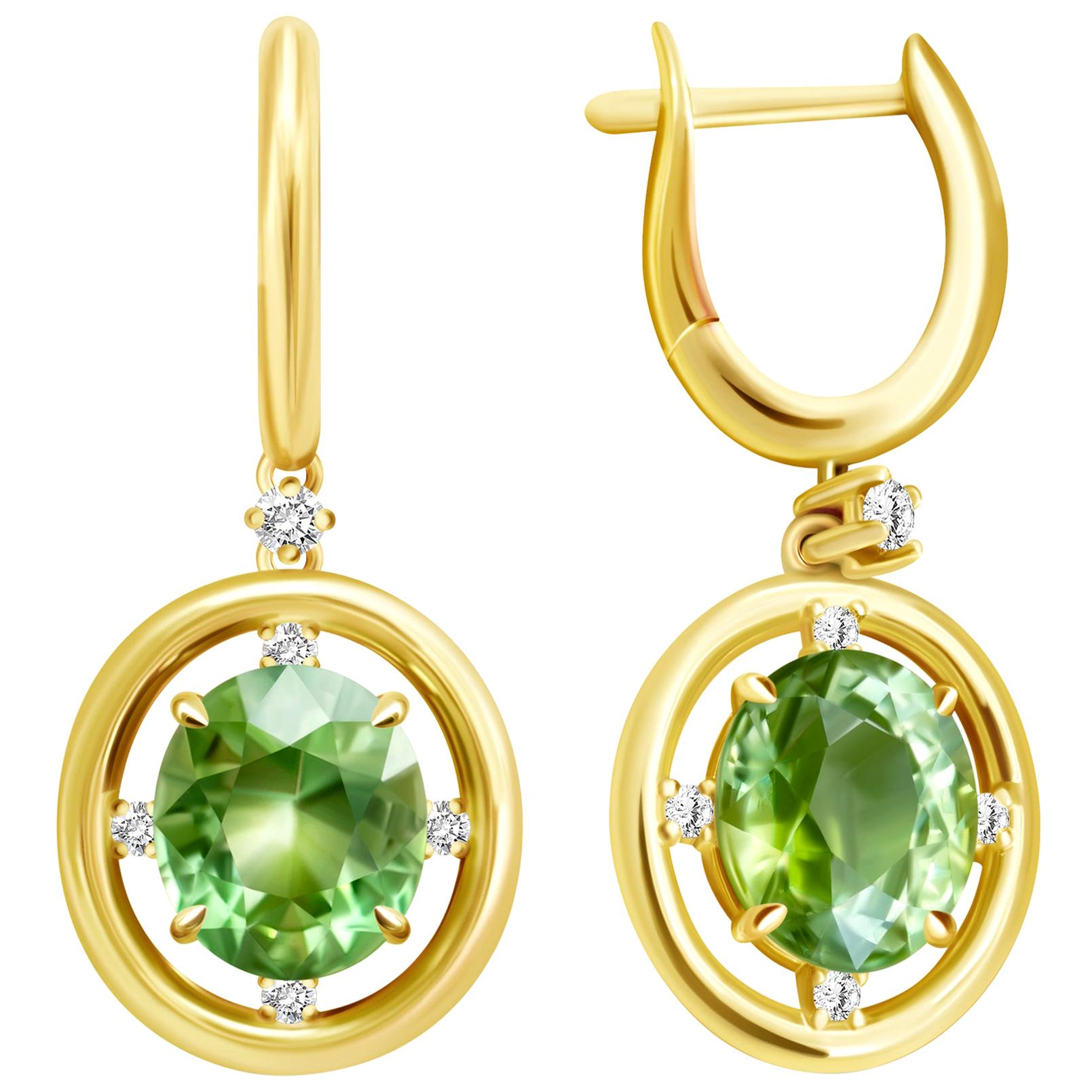 10 Carat Apple Green Mint Tourmaline 14 Karat Yellow Gold Earrings