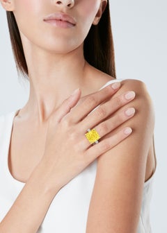 10 Carat Assher Cut Statement Fancy Yellow 14K White Gold Sunlit Royal Radiance