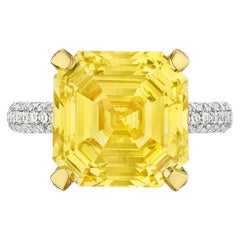 10 Carat Assher Cut Statement Fancy Yellow 14K White Gold Sunlit Royal Radiance