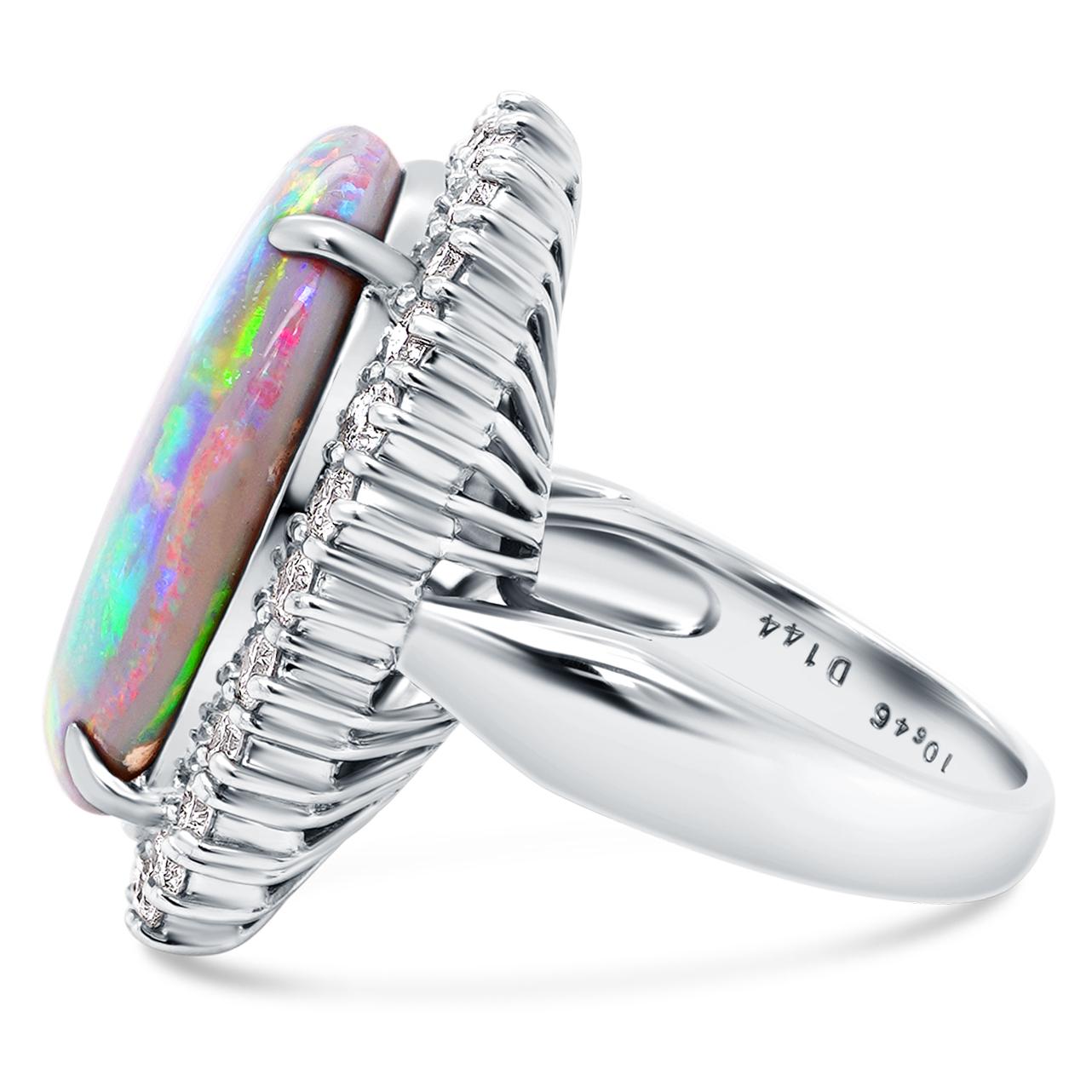 Art Nouveau 10 Carat Australian Black Opal ''Lightening Ridge'' And Diamond PT 900 Ring