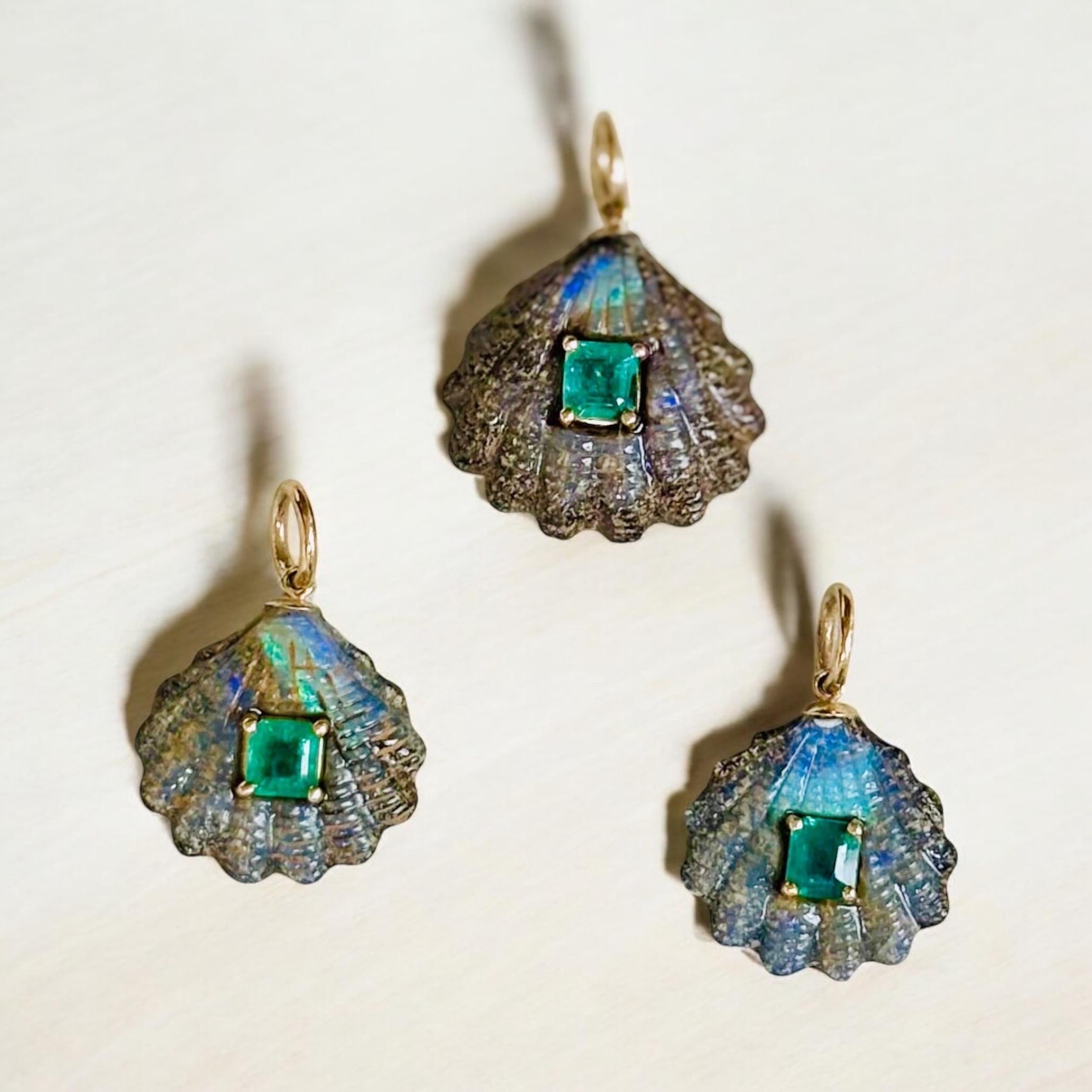 10 Carat Australian Opal Shell Pendant with Emerald & 14k Gold For Sale 8