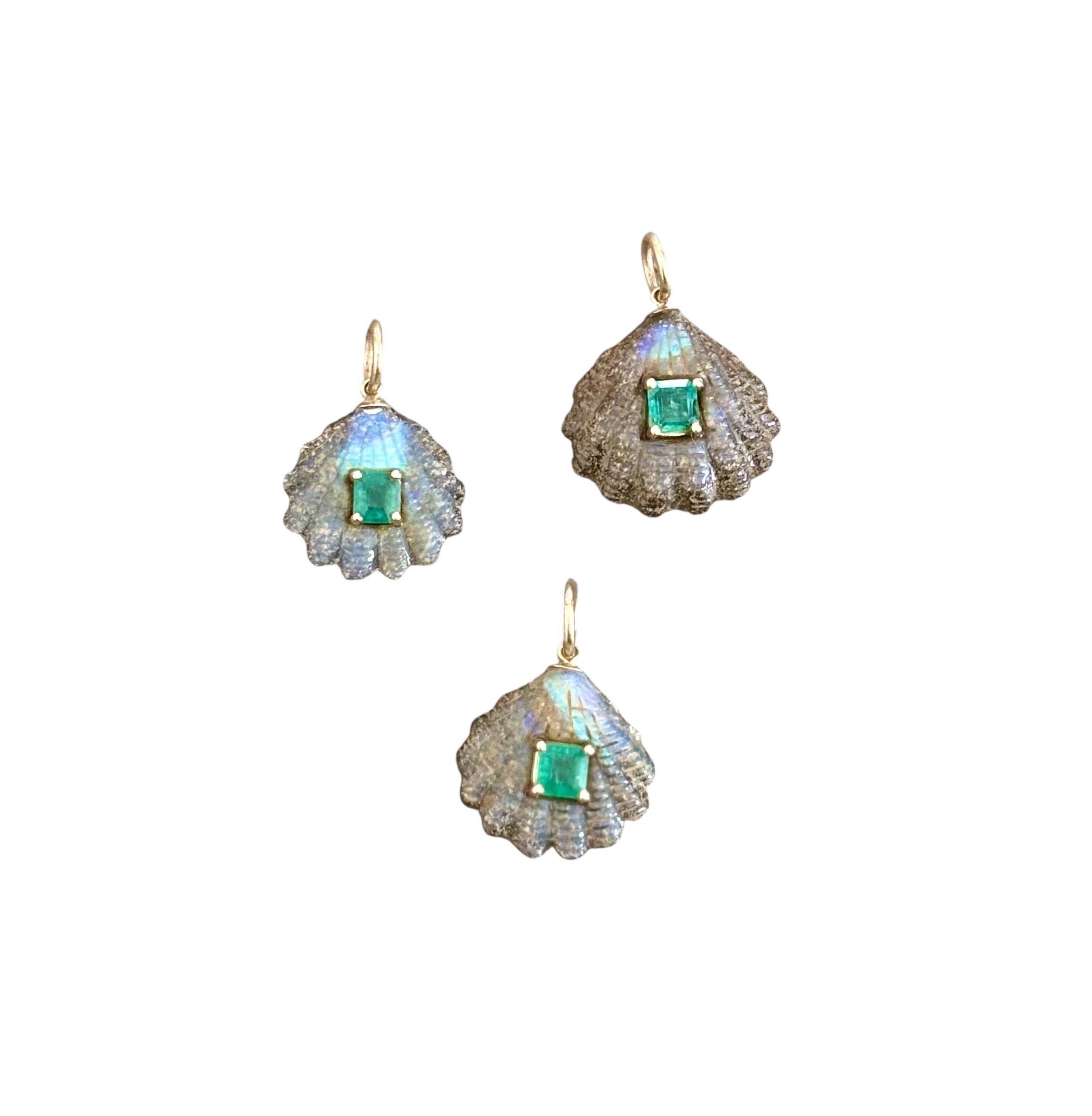 Mixed Cut 10 Carat Australian Opal Shell Pendant with Emerald & 14k Gold For Sale