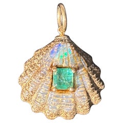 10 Carat Australian Opal Shell Pendant with Emerald & 14k Gold