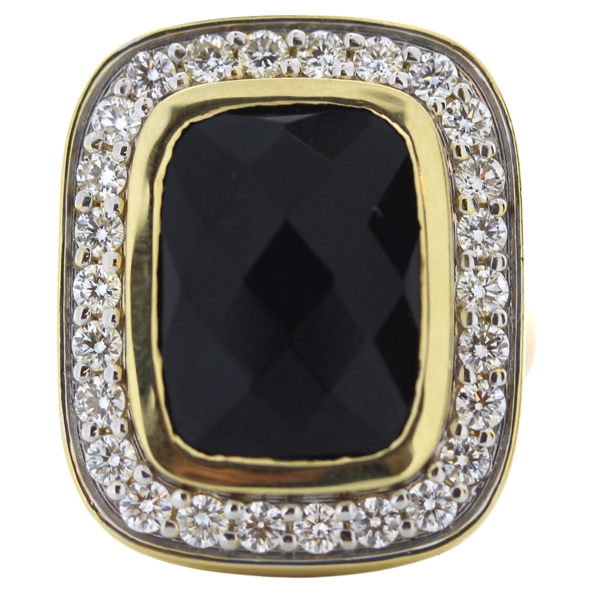 10 Carat Black Onyx Fashion Ring in 14k White Gold For Sale