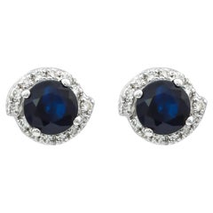 1.0 Carat Blue Sapphire and Diamond Earring in 18 Karat White Gold