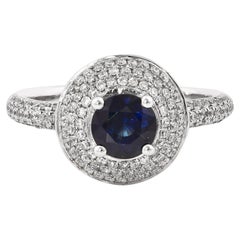 1.0 Carat Blue Sapphire and White Diamond Ring in 14 Karat White Gold