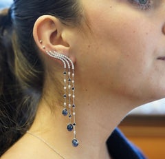 10 Carat Blue Sapphire & Diamond Dangle Drop Ear Climb Chandelier Earrings