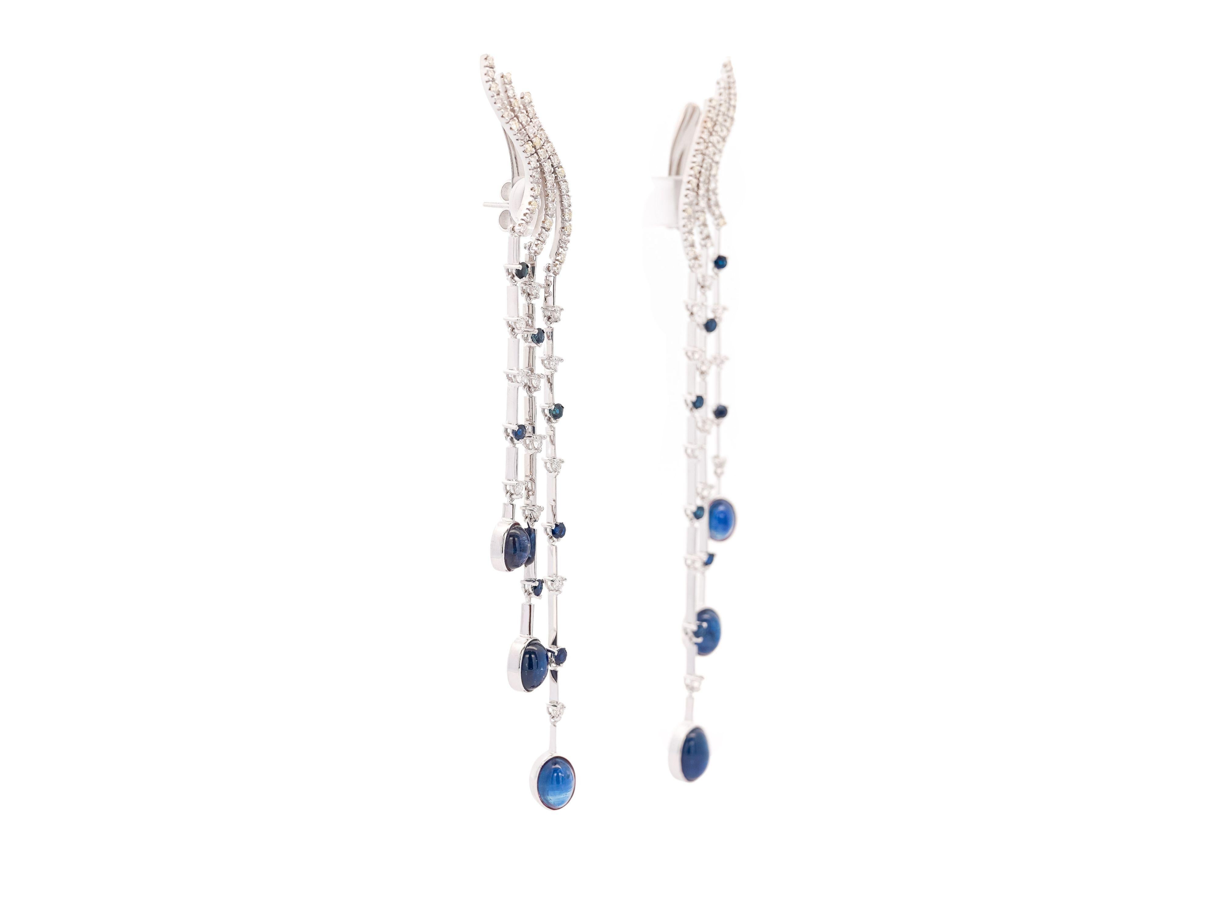 Women's 10 Carat Blue Sapphire & Diamond Dangle Drop Ear Climb Chandelier Earrings For Sale