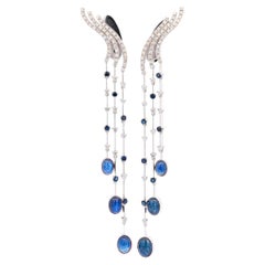 10 Carat Blue Sapphire & Diamond Dangle Ear Climb Chandelier Earrings