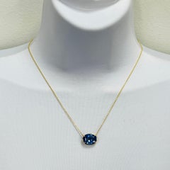 10 Carat Blue Sapphire Oval East West Bezel Necklace in 18K Yellow Gold