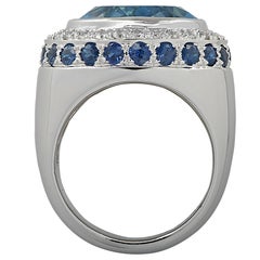 10 Carat Blue Topaz, Diamond and Sapphire Cocktail Ring