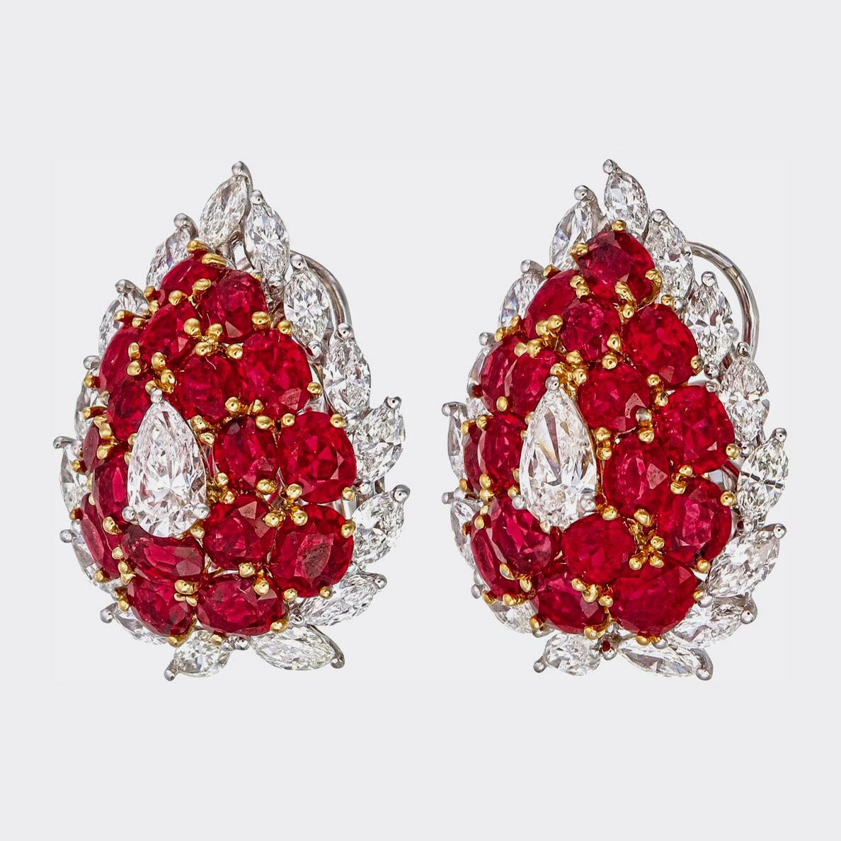Modern 10 Carat Burma No Heat Ruby and Diamond Earrings in 18 Karat White Gold For Sale