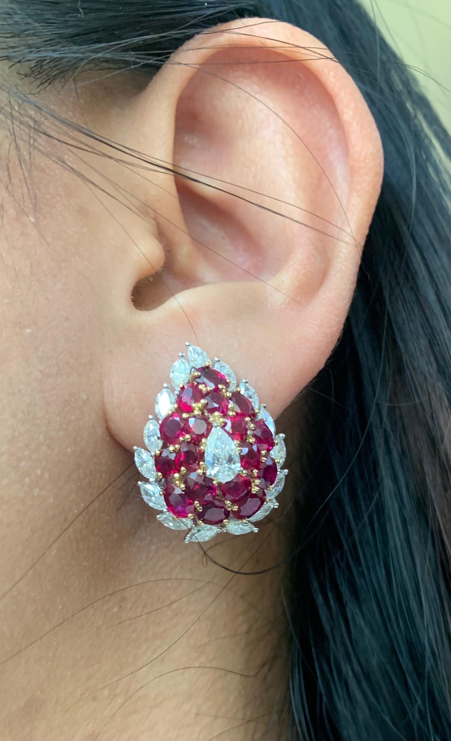 10 Carat Burma No Heat Ruby and Diamond Earrings in 18 Karat White Gold In New Condition For Sale In Bangkok, TH