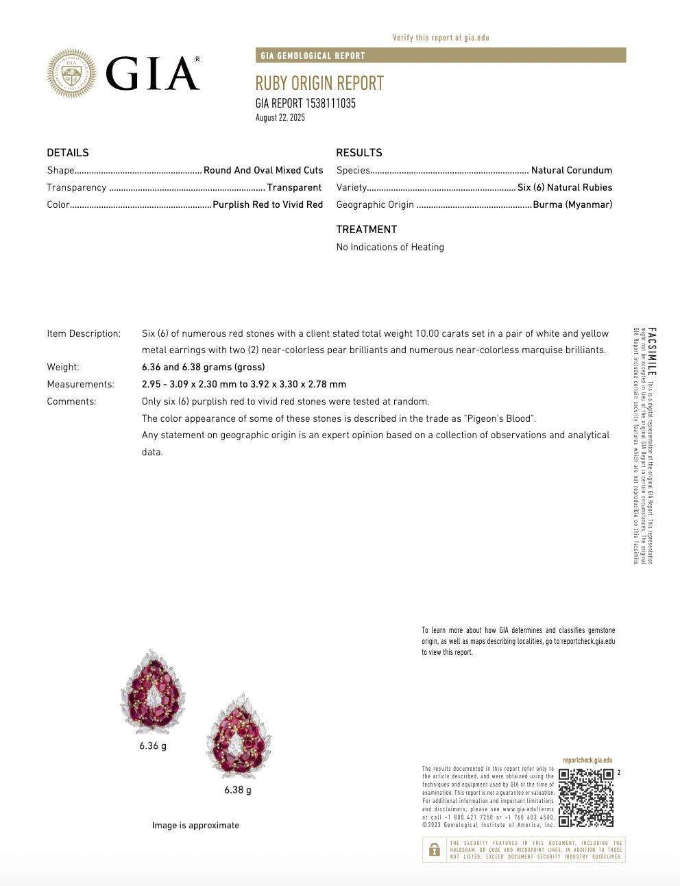 GIA Certified Pigeon Blood  10 Carat Burma No Heat Ruby and Diamond Earrings For Sale 1