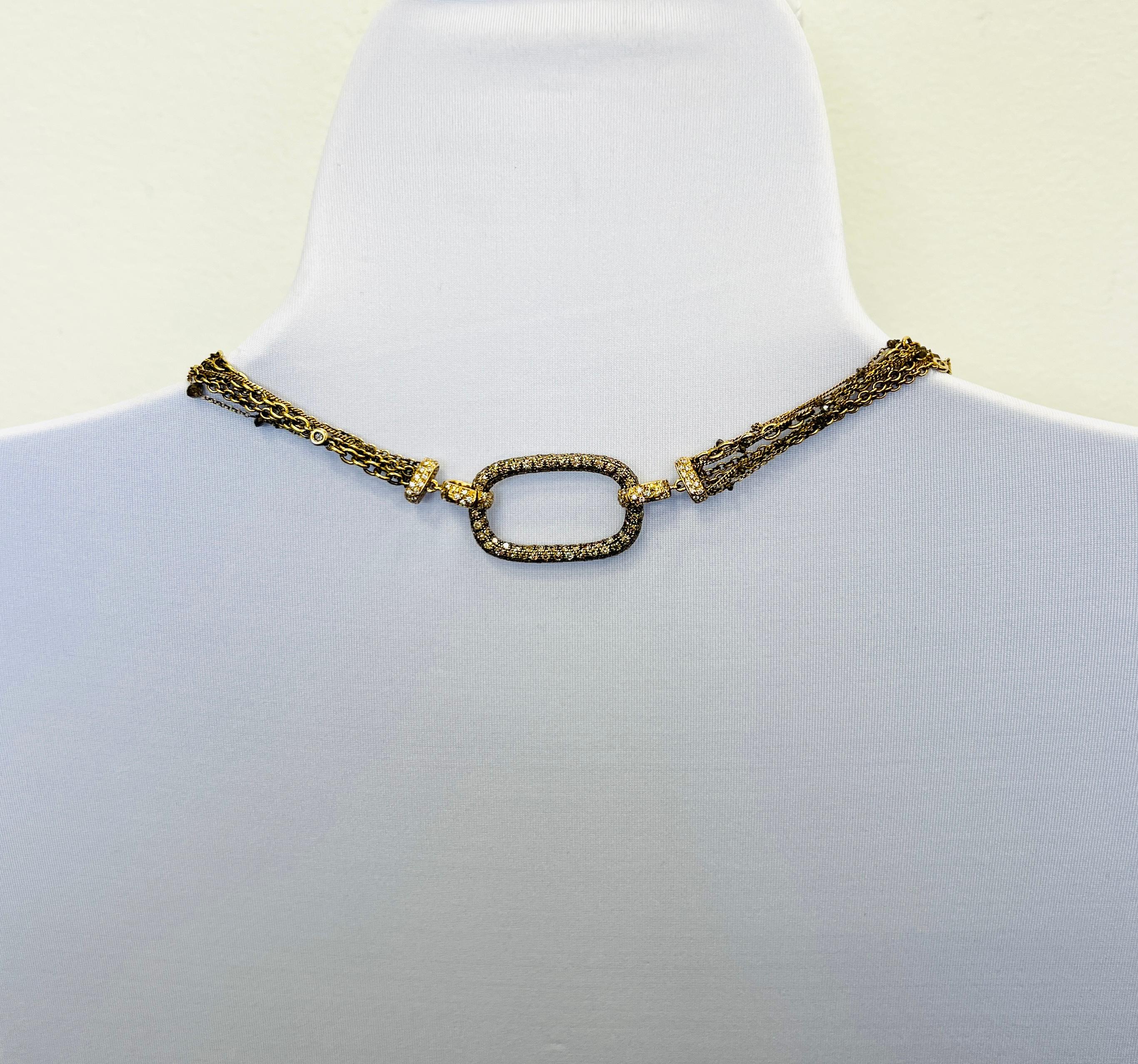 Briolette Cut 10 Carat Champagne and White Briolette Diamond Necklace in 18K Gold For Sale