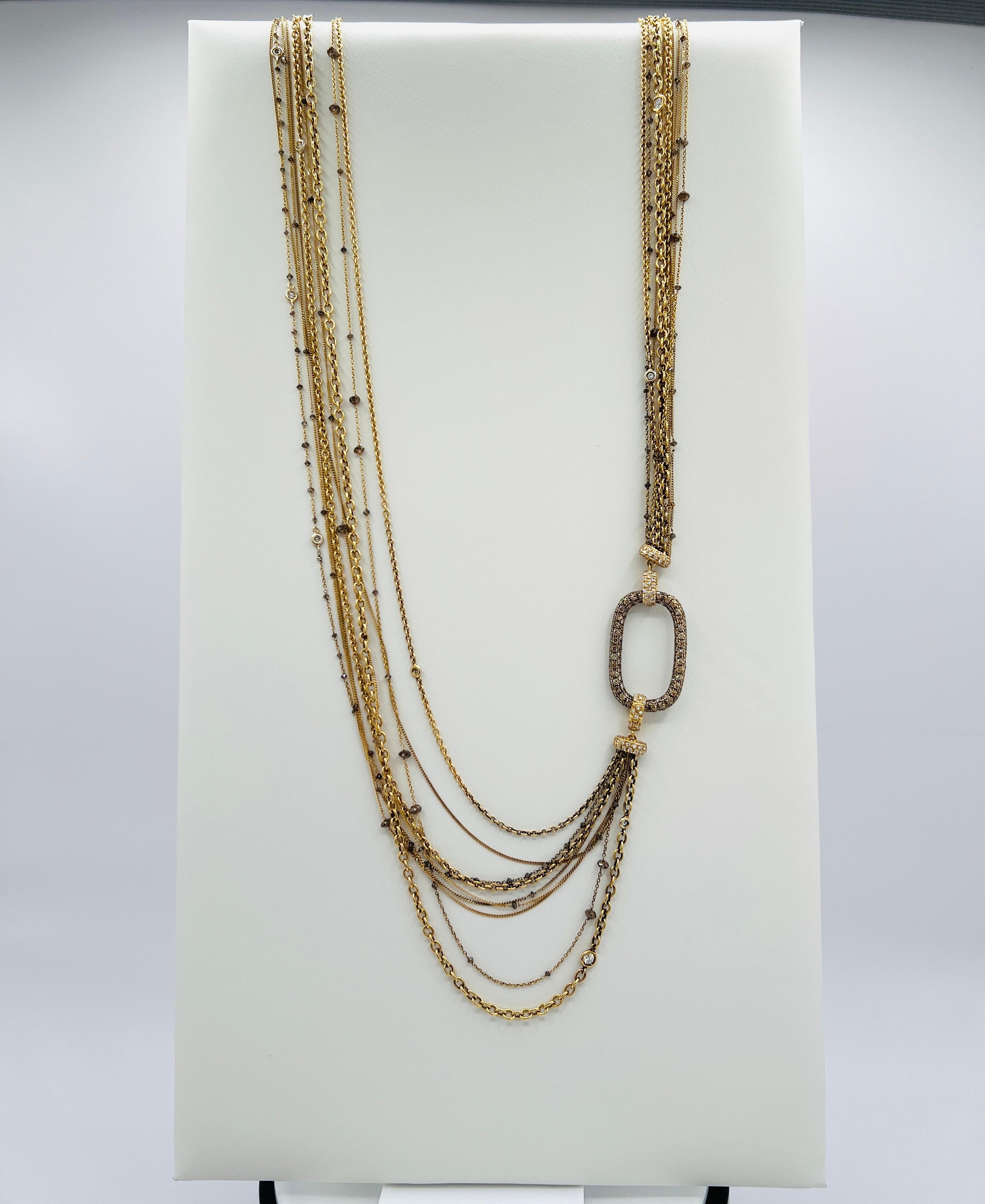 10 Carat Champagne and White Briolette Diamond Necklace in 18K Gold In New Condition For Sale In Los Angeles, CA