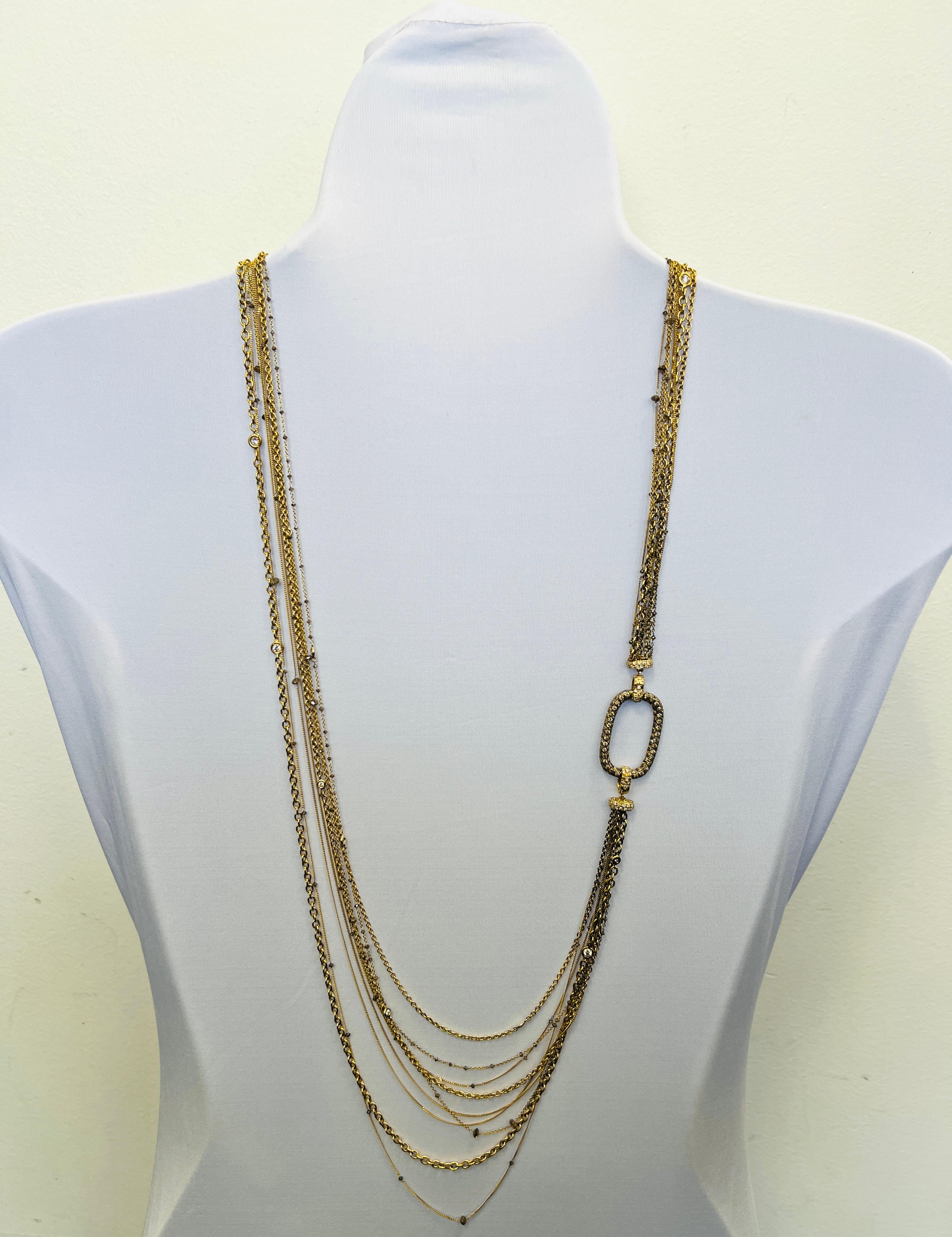 Women's or Men's 10 Carat Champagne and White Briolette Diamond Necklace in 18K Gold For Sale