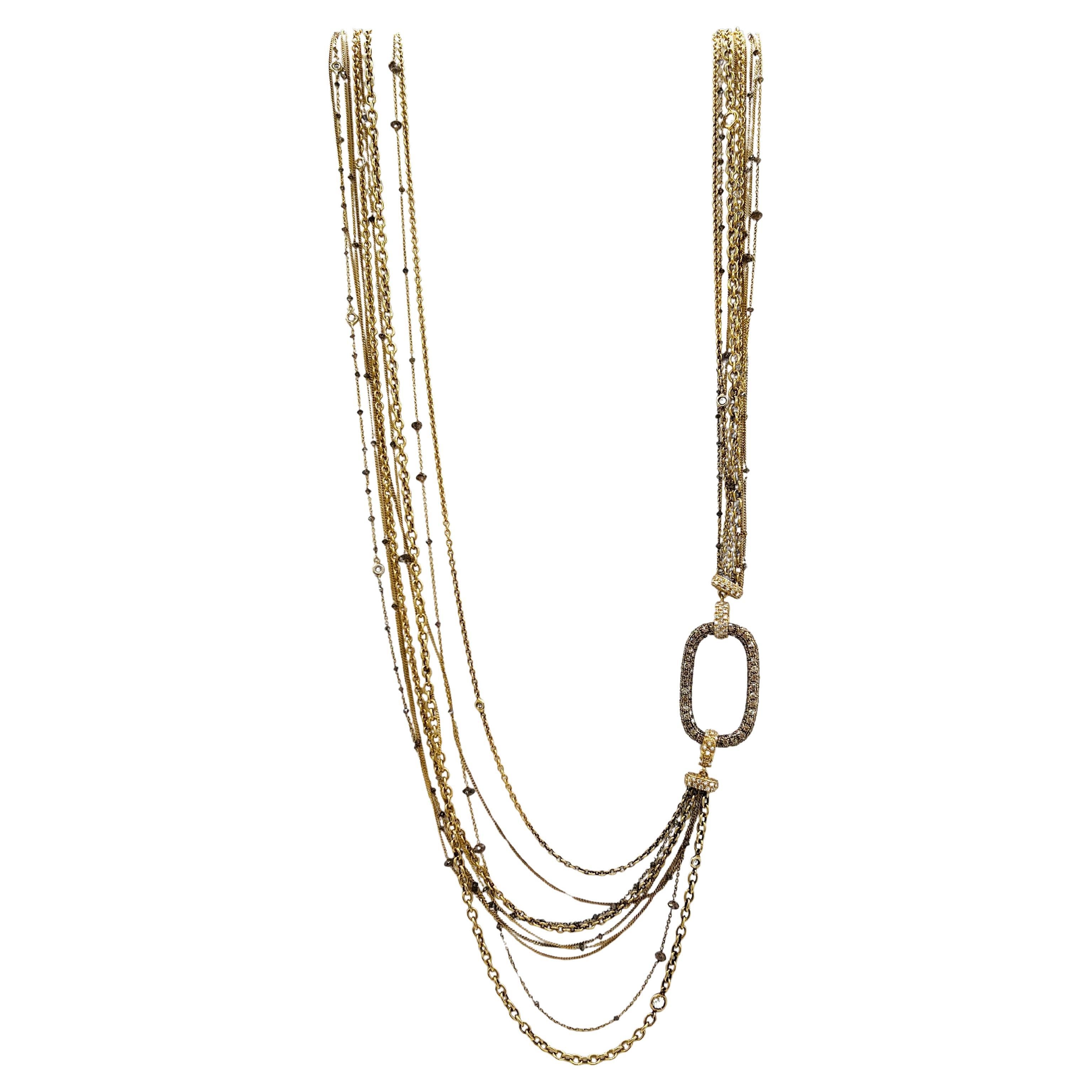 10 Carat Champagne and White Briolette Diamond Necklace in 18K Gold For Sale