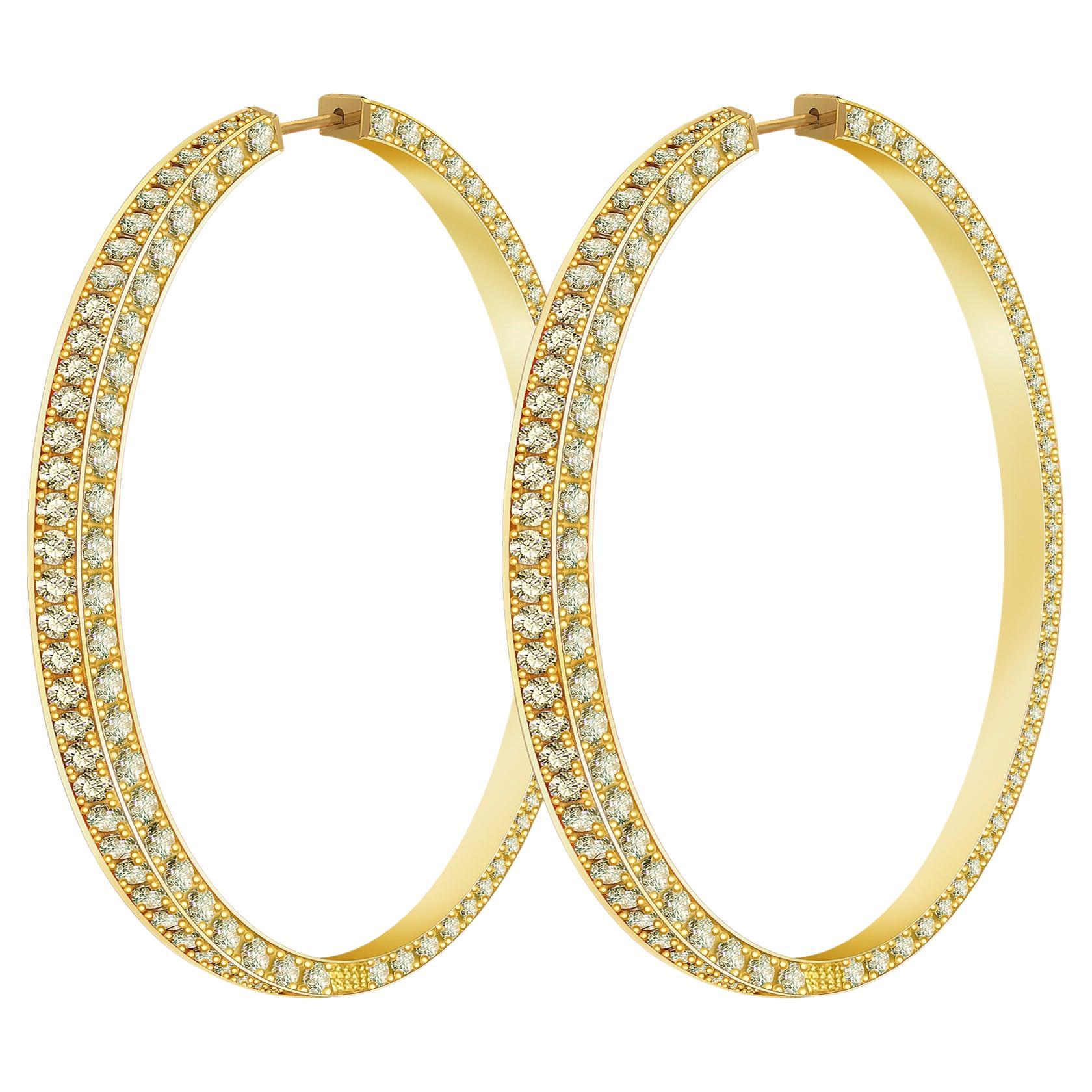 10 Carat Champagne Diamonds 18 Karat Yellow Gold Hoop Earrings For Sale