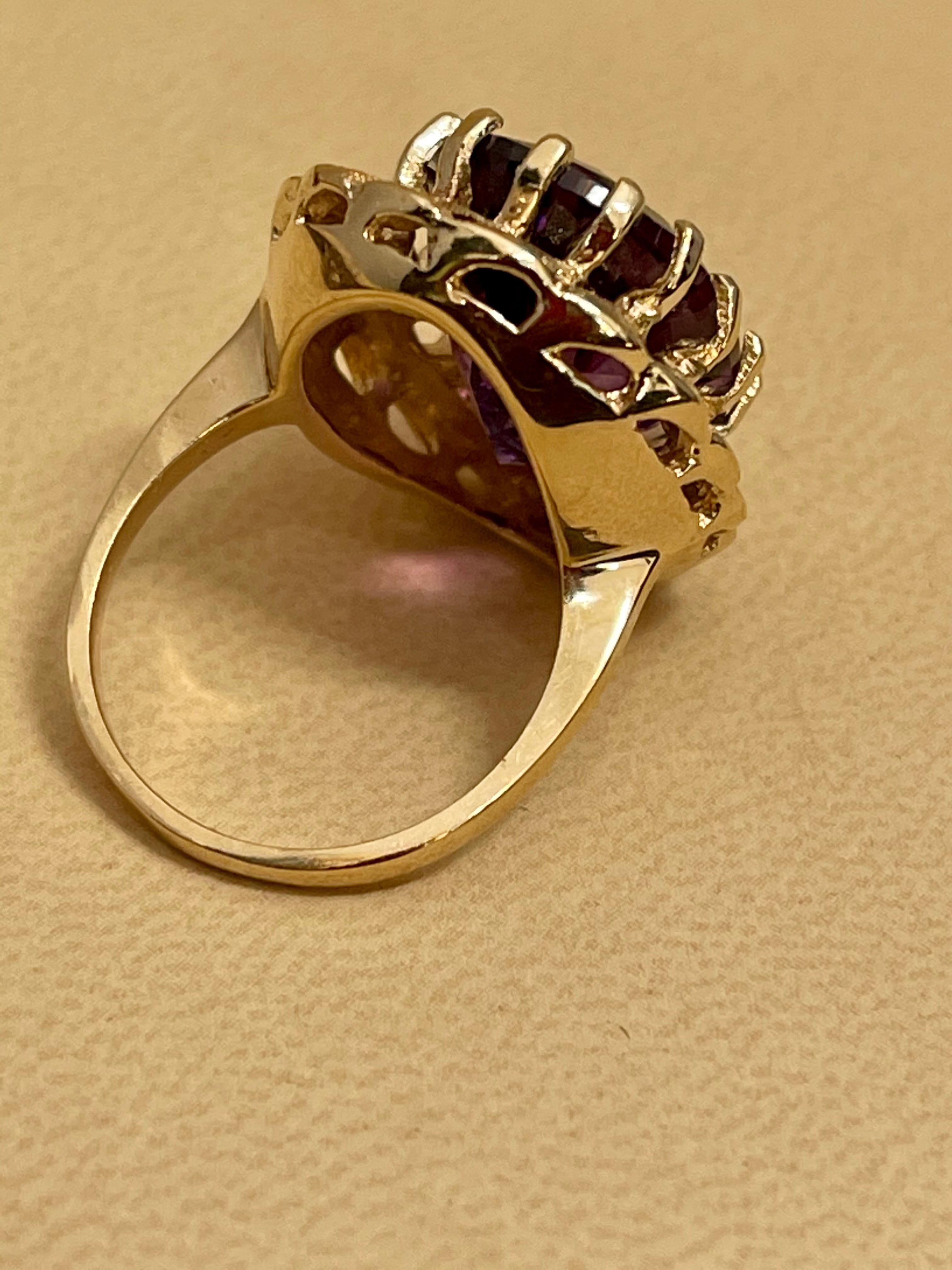10 Carat Checker Board Amethyst Cocktail Ring in 14 Karat Yellow Gold For Sale 3