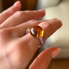 10 Carat Citrine Amethyst Cabochon 18 Karat Yellow Gold Ring by D&A
