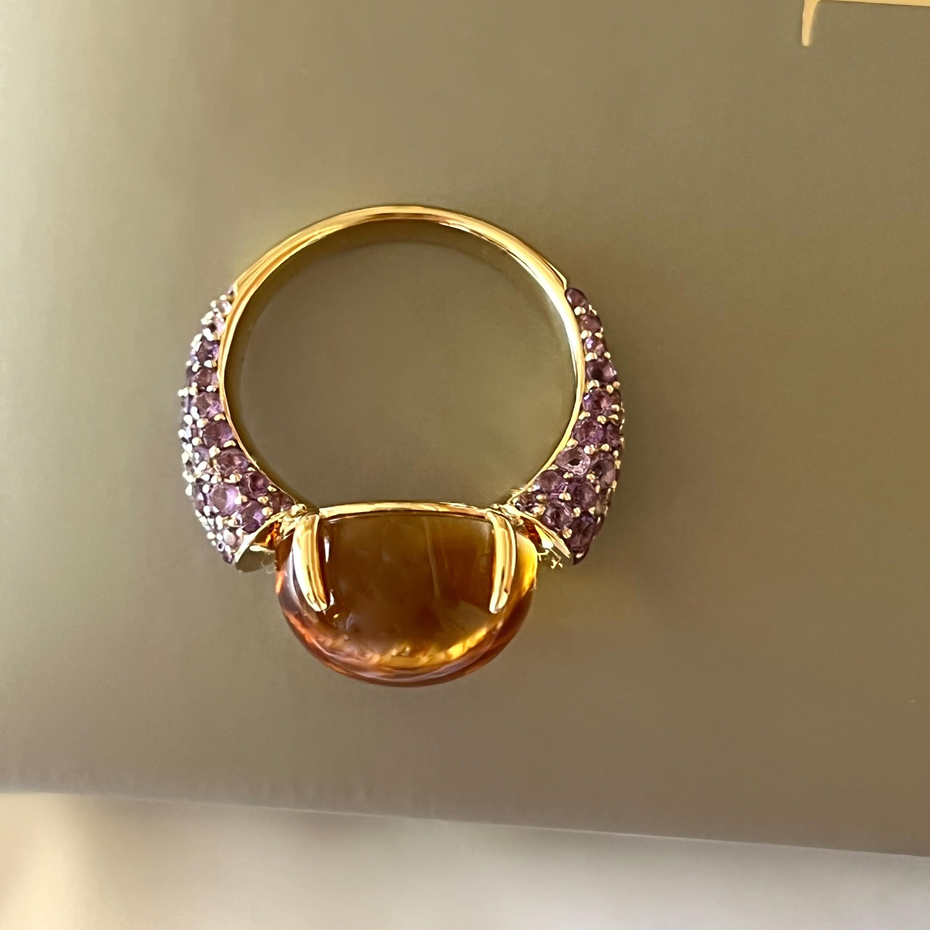 10 Carat Citrine Amethyst Cabochon 18 Karat Yellow Gold Ring by D&A In New Condition For Sale In Singapore, SG