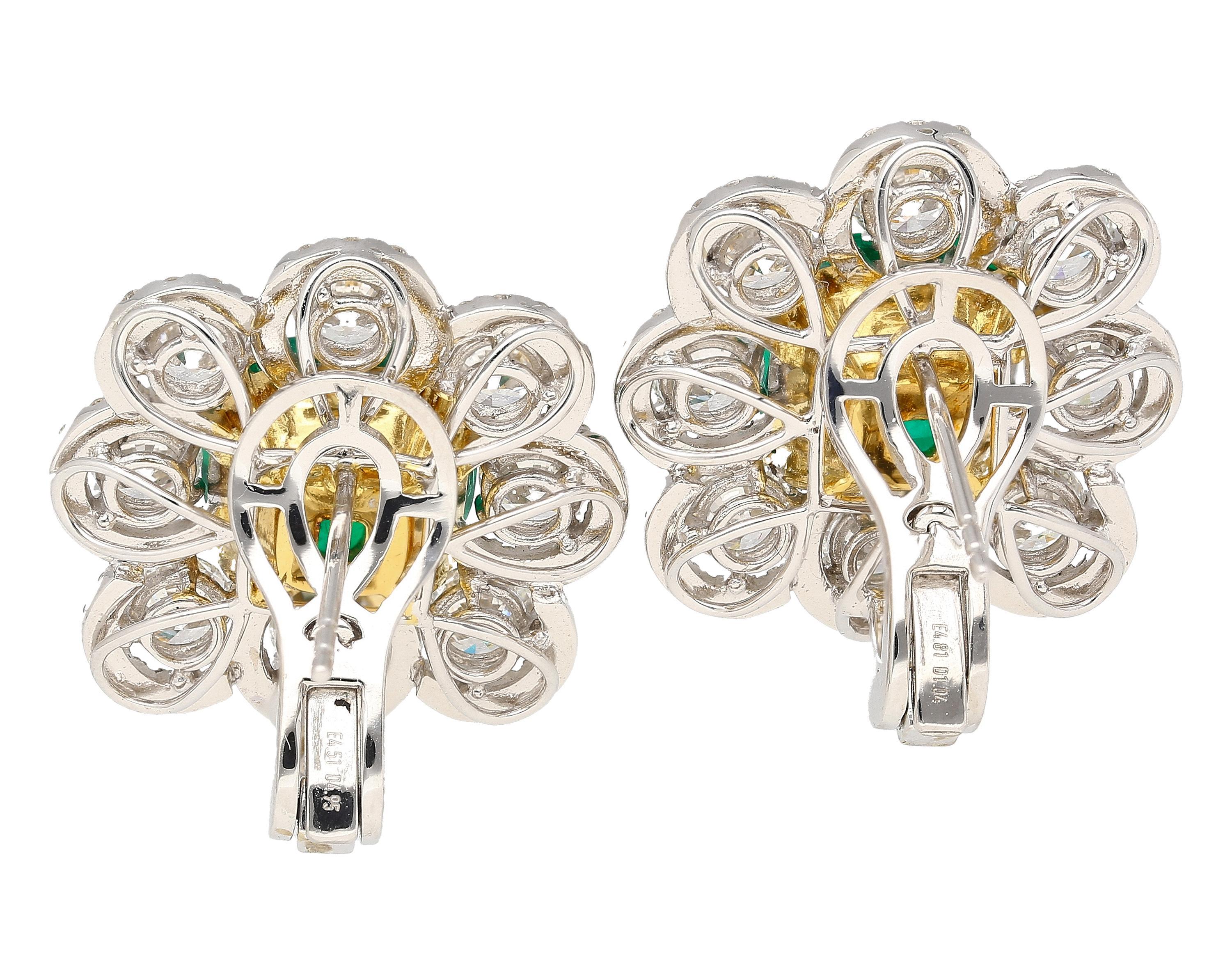 10 Carat Colombian Emerald GRS Certified Cushion Cut Minor Oil Diamond Earrings For Sale 1
