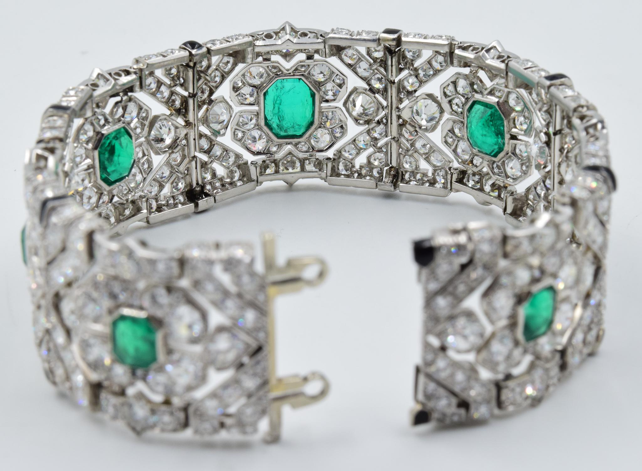 10 Carat Colombian Emerald Bracelet in Platinum AGL Certified 20 Carat 1920s Era 1