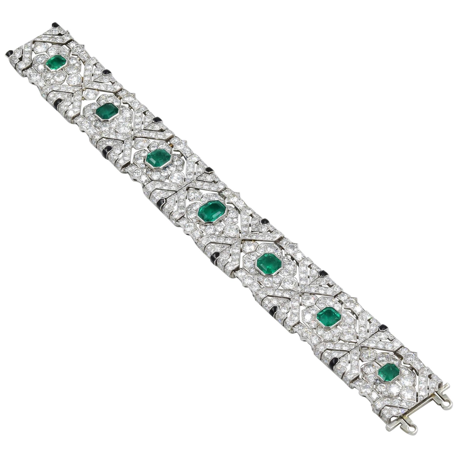 10 Carat Colombian Emerald Bracelet in Platinum AGL Certified 20 Carat 1920s Era