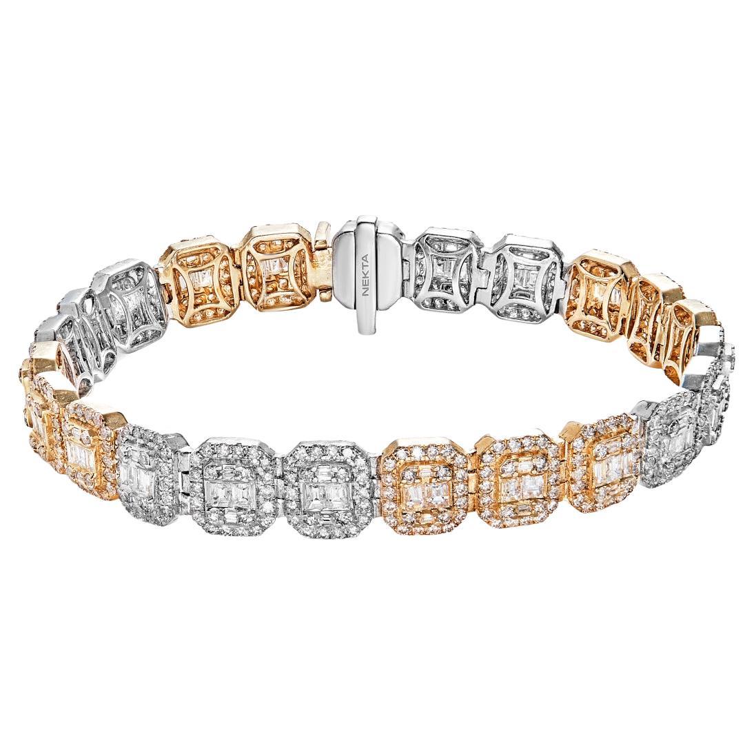 10K Yellow Gold over Silver 1.0 Cttw Diamond Round Faceted Bezel Tennis  Bracelet For Sale at 1stDibs
