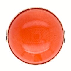 10 Carat Coral Solitaire Retro Gold Cocktail Ring Estate Fine Jewelry