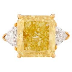 10 Carat cushion Brilliant Statement Fancy Yellow 14K White Gold  Diamond Ring