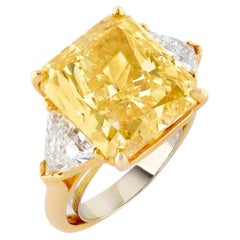 10 Carat cushion Brilliant Statement Fancy Yellow 14K White Gold  Diamond Ring