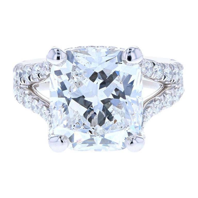 10 Carat Cushion Cut Diamond Engagement Ring Platinum Hidden Halo