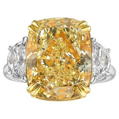 10 Carat Cushion Diamond Ring Fancy Yellow 14K White Gold Sunlit Royal Radiance