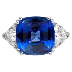 10 Carat Cushion Diamond Ring Royal Blue Sapphire 14K White Gold Iconic Presence
