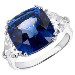 10 Carat Cushion Diamond Ring Royal Blue Sapphire 14K White Gold Iconic Presence