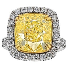 10 Carat Cushion Halo Diamond Ring Fancy Yellow 14K Gold Sunlit Royal Radiance
