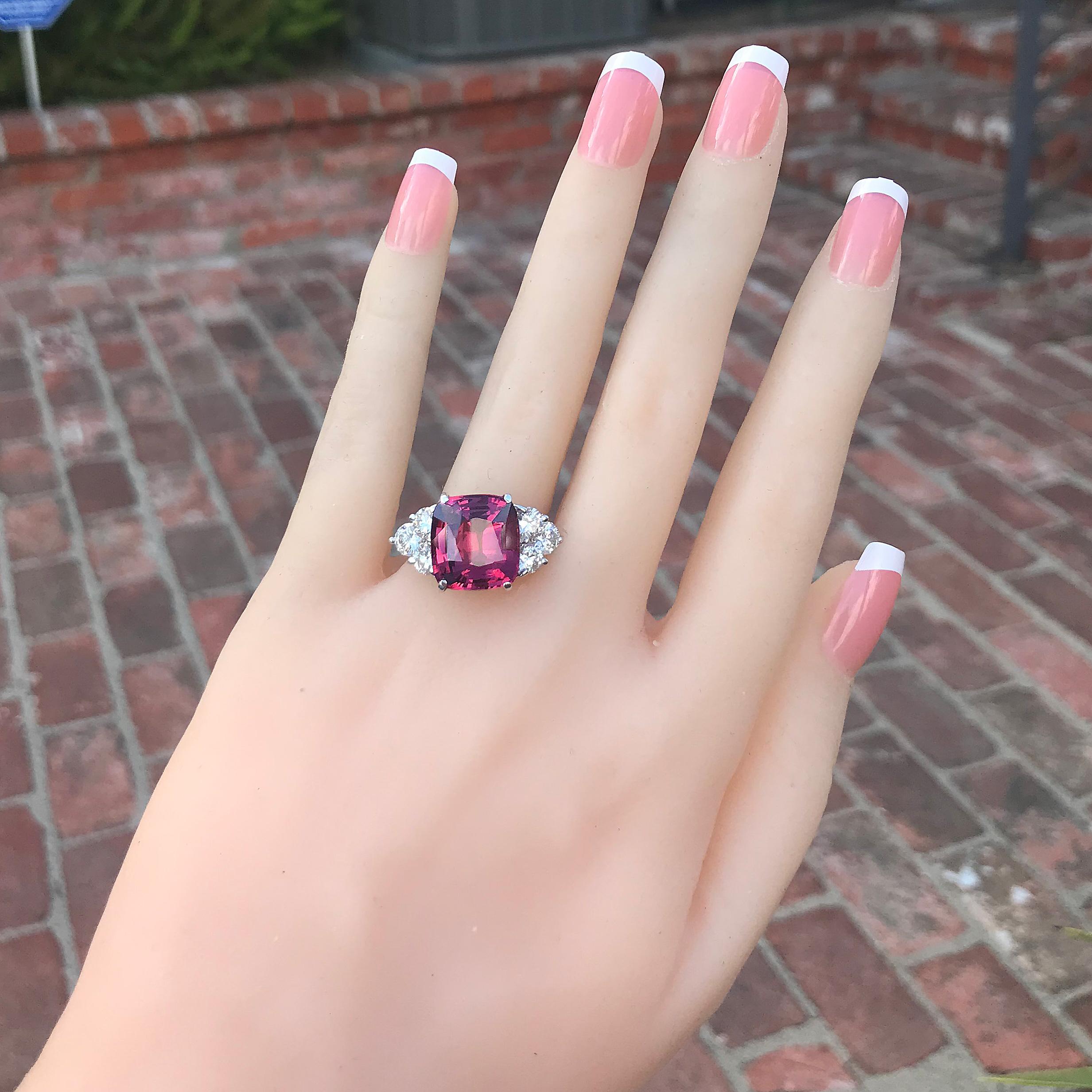 10 Carat Cushion Natural Pink Spinel and Diamond Cocktail Ring In New Condition For Sale In West Hollywood, CA