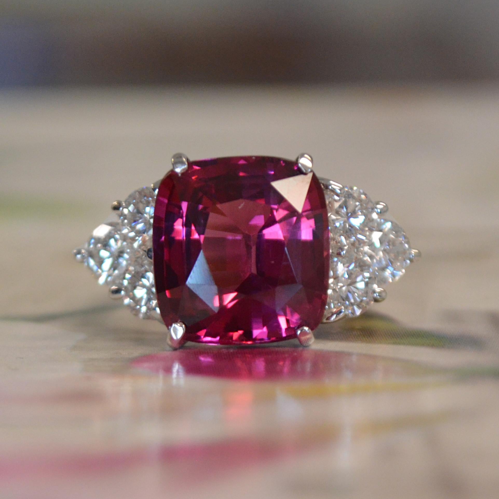 Women's or Men's 10 Carat Cushion Natural Pink Spinel and Diamond Cocktail Ring For Sale