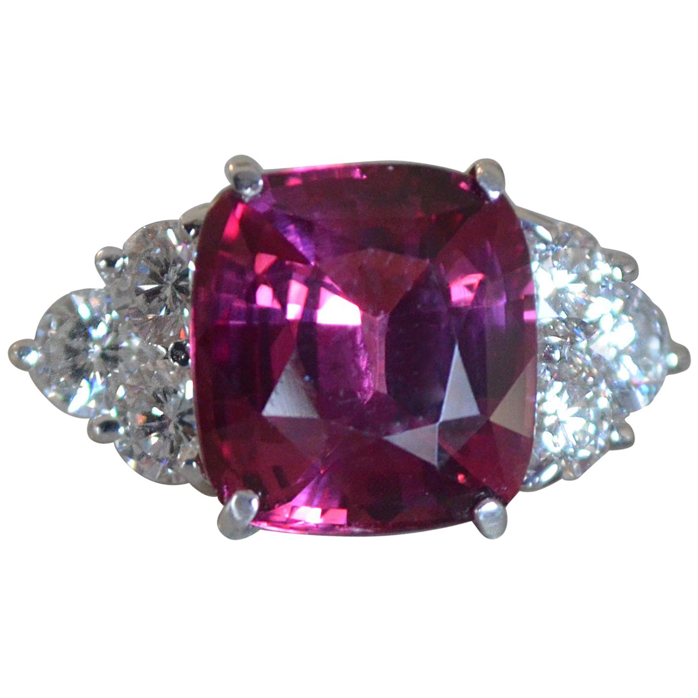 10 Carat Cushion Natural Pink Spinel and Diamond Cocktail Ring For Sale