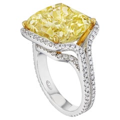 10 Carat Cushion Statement Fancy Yellow 14K Gold A Crown-Worthy Fancy Rarity